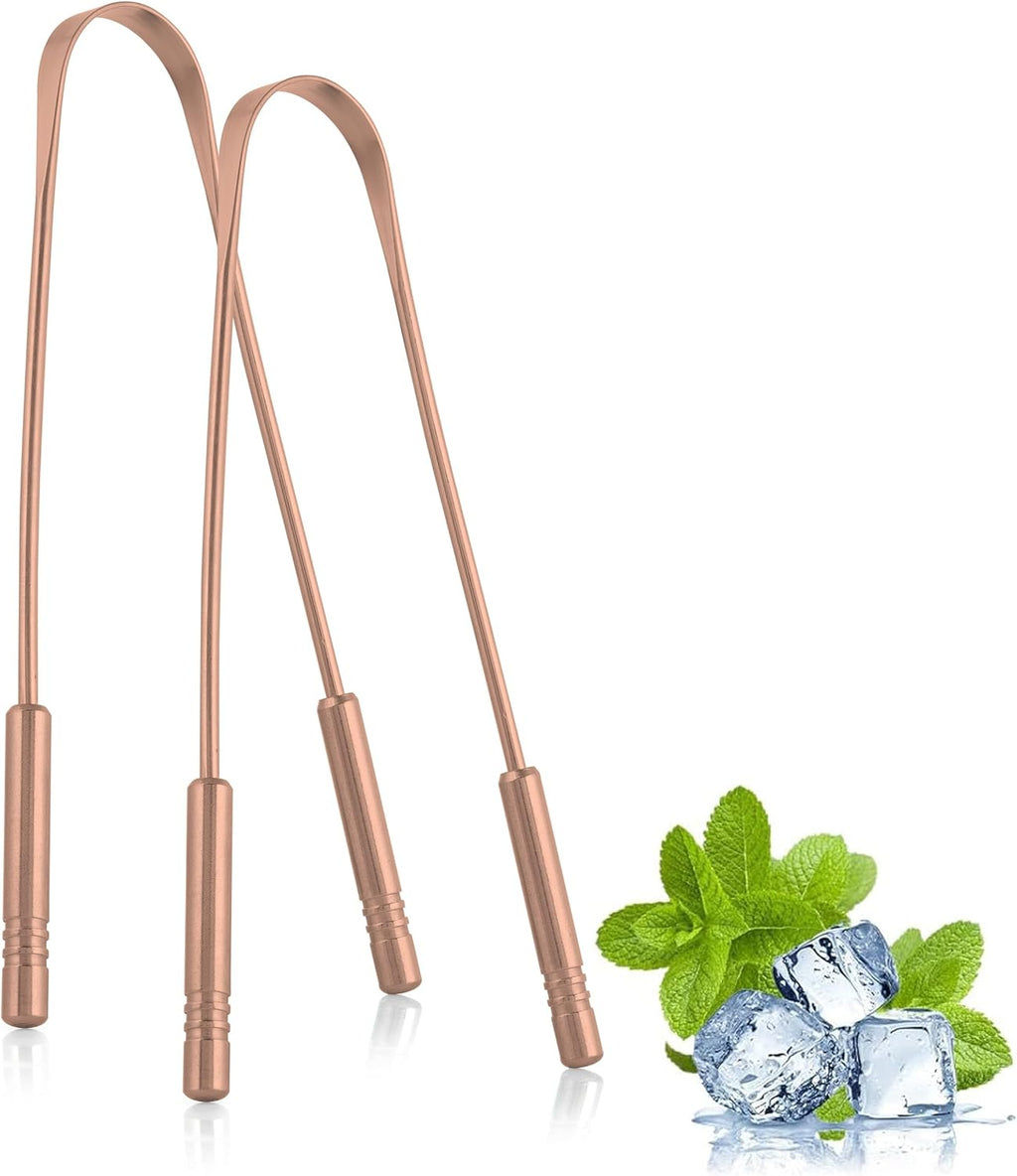 Copper Tongue Scraper for Adults 2 Pack, Ayurvedic Tongue Cleaner for Bad Breath, Natural Oral Care Metal Tongue Cleaning Tool Reusable (100% Copper)