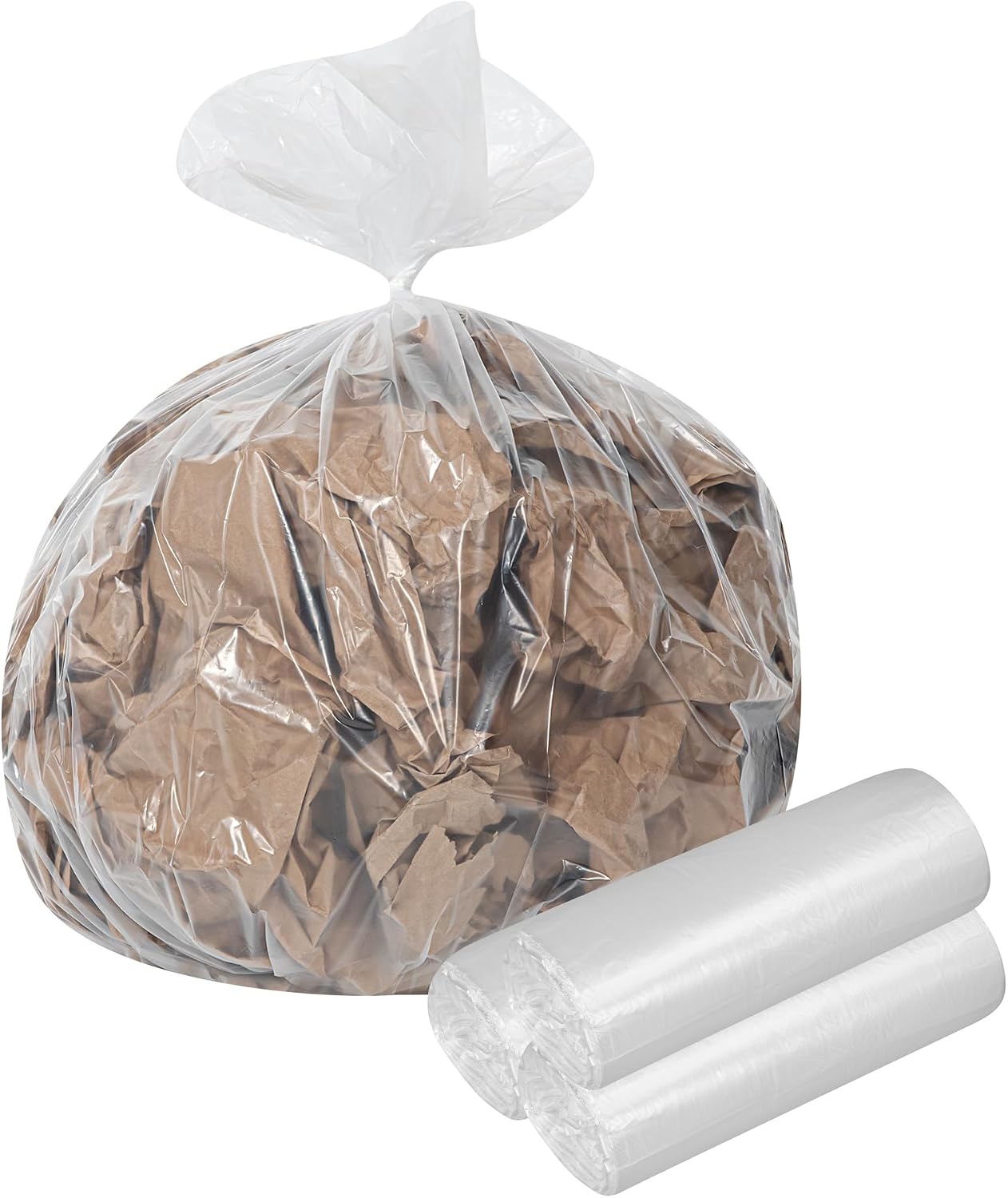 Restaurantware-RW Clean, 45 Gallon Trash Bags, 100, Heavy-Duty Garbage Can Liners- Fits 40-45 Gallon Trash Cans, Stretchable, Clear, Plastic, Bin liners with Star Seal Bottom,