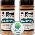 St Elmo Steak House Steakhouse Seasoning Bulk, Extra Large 13 oz Shaker Bottles, 2-Pack (1.63 lb) – Professional-Grade, Restaurant-Style Flavor – with Galley Grove Sugar-Free Breath Mints