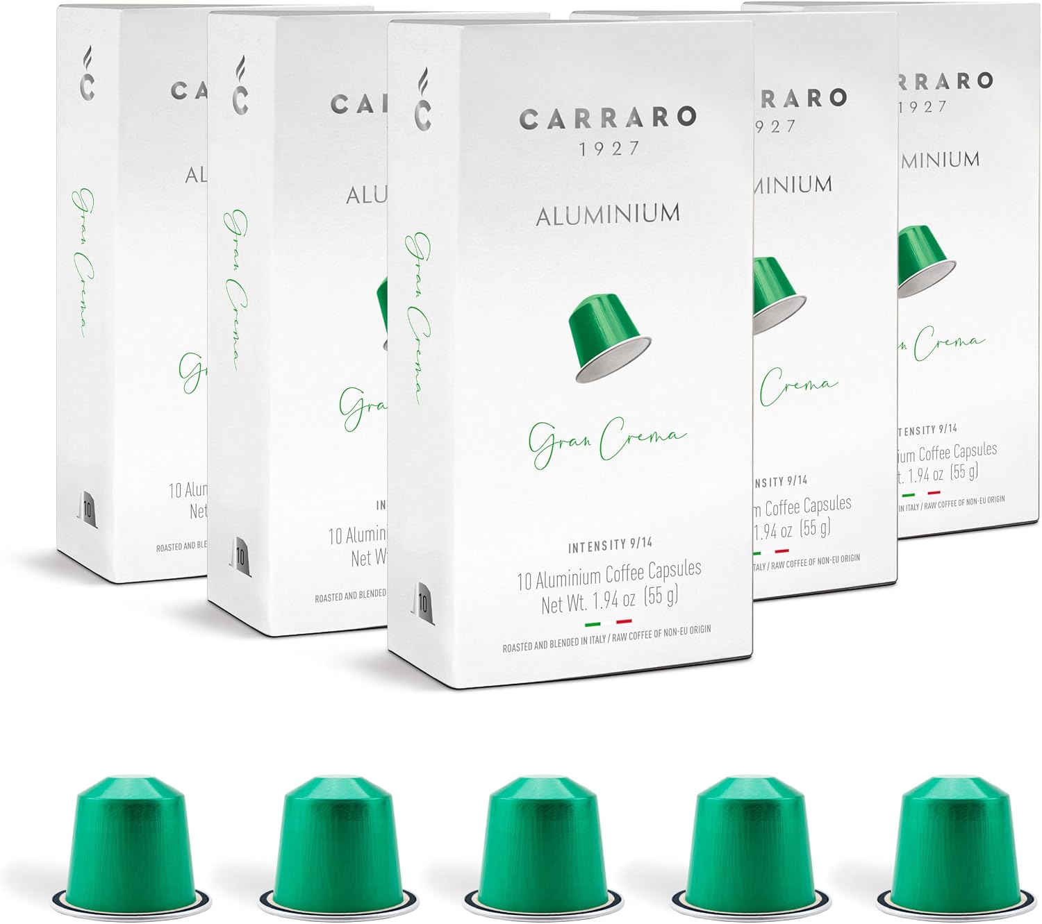 CARRARO 1927 Gran Crema Coffee Capsules - 50 Aluminum Coffee Pods Compatible with Nespresso Original line, Medium Roast - Intensity 9/14, Made in Italy