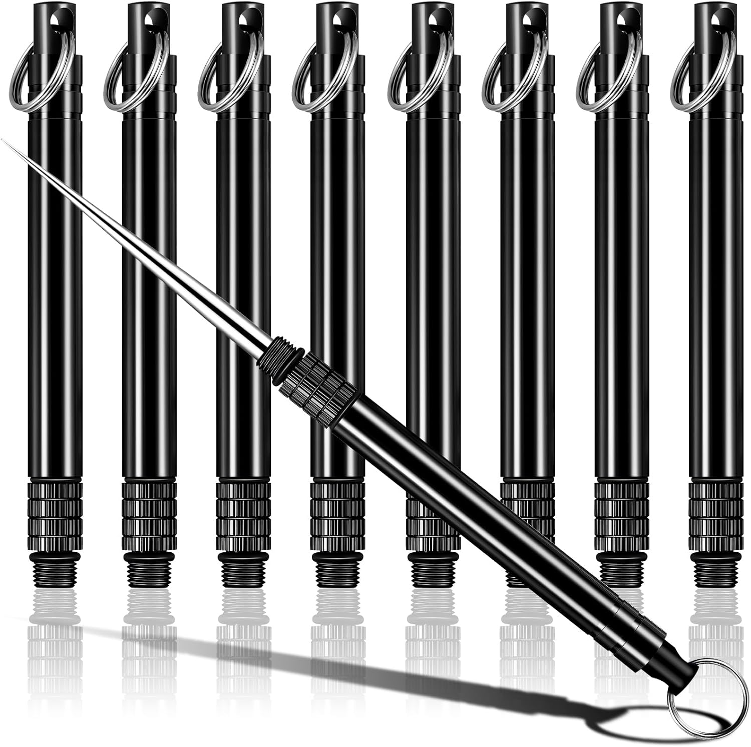 Metal Titanium Toothpicks, 8Pcs Black Reusable Keychain Telescopic Toothpick with Titanium Protective Case Holder, Multifunctional Stainless Steel Toothpick for Travel Picnic Camping