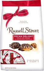 Russell Stover Pecan Delight Gusset Bag 16.10 Ounce Russel Stover Milk Chocolate Covered Candy Pack, Crunchy Pecans and Buttery Caramel Covered In Sweet Milk Chocolate Candy, Individually Wrapped