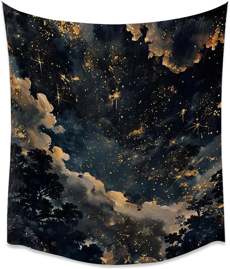 Starry Night Sky Tapestry – Celestial Constellation Clouds Wall Hanging Cosmic Galaxy Aesthetic Vintage Nightscape Tapestry Wall Art 30x40inch