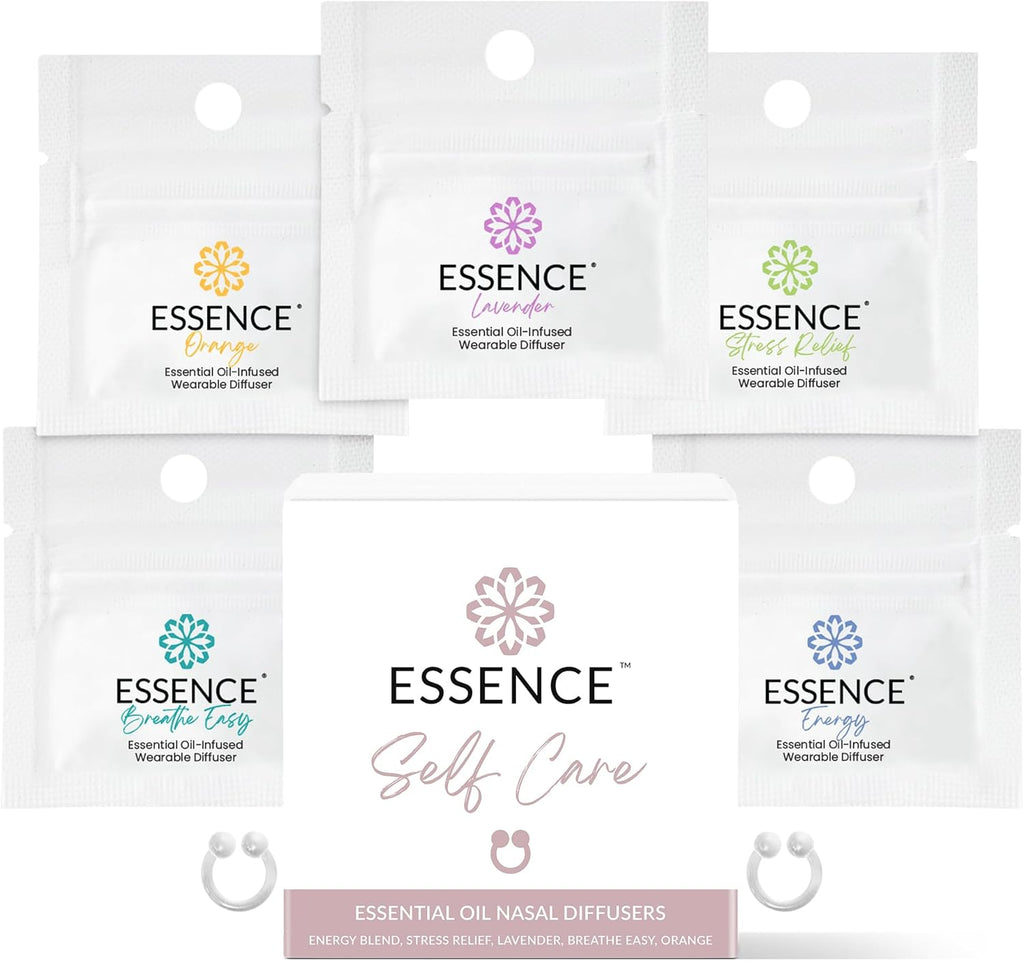 Essence Nasal Diffuser Self Care Bundle – Essential Oil Silicone Nose Rings for Stress, Energy & Mental Clarity – Wearable Aromatherapy Pack for Wellness & Mood Balance