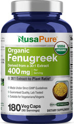 NusaPure Fenugreek Seed 30:1 Extract, 400 mg Equivalent to 12,000 mg per Serving, 180 Veggie Capsules – Herbal Supplement – Non-GMO, Vegan