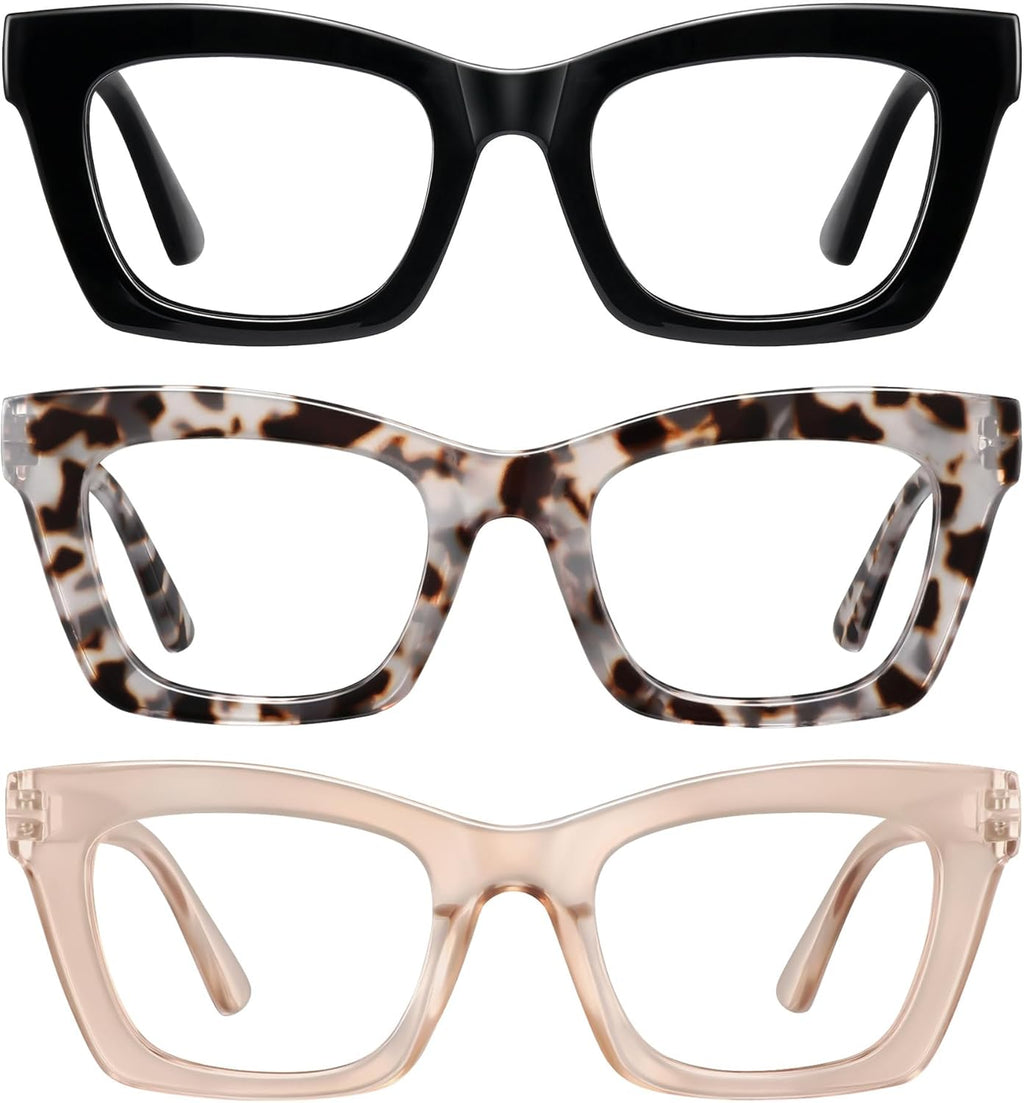 Oprah Reading Glasses for Women-3Pack Blue Light Blocking Fashion Readers with Spring Hinge Computer Square Eyeglasses