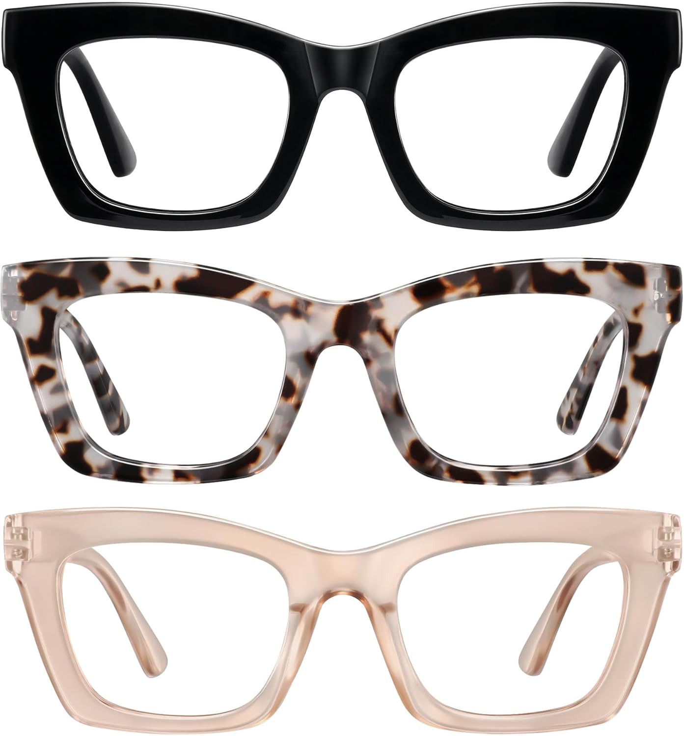 Oprah Reading Glasses for Women-3Pack Blue Light Blocking Fashion Readers with Spring Hinge Computer Square Eyeglasses
