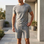 2 Piece Tracksuit Men's Short Sleeve Crew Neck Casual Classic Basic