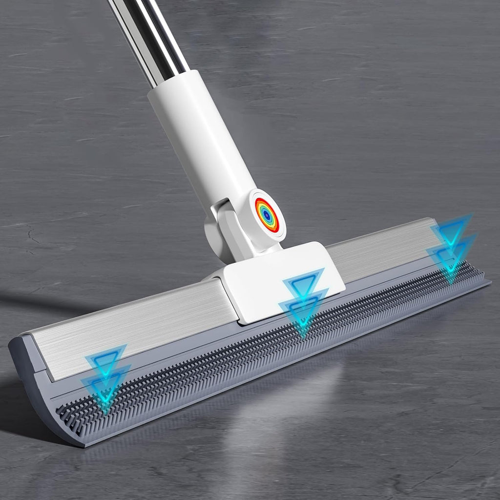 Squeegee Broom for Floor, 18" Heavy Duty Floor Squeegee with Rubber Scrubbing Teeth, 2-in-1 Magic Silicone Broom for Pet Hair, Dust, Water, Tile and Carpet, 61" Long Handle