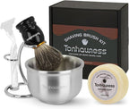 Shaving Brushes Kit For Men, 4 In 1 Shaving Brush Set Includes Badger Hair Shave Brush, Stainless Steel Shaving Bowl, Shaving Stand and Soap