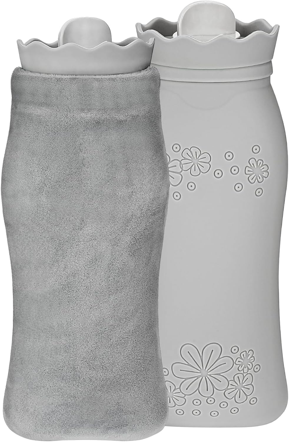 Silicone Hot Water Bottle with Cover - 650ml Hot Water Bag for Hot & Cold Therapies, Microwaveable Leakproof Hot Water Bottle for Keeping Hand Feet Warm - Gift for Kids Adults Elderly in Winter (Grey)