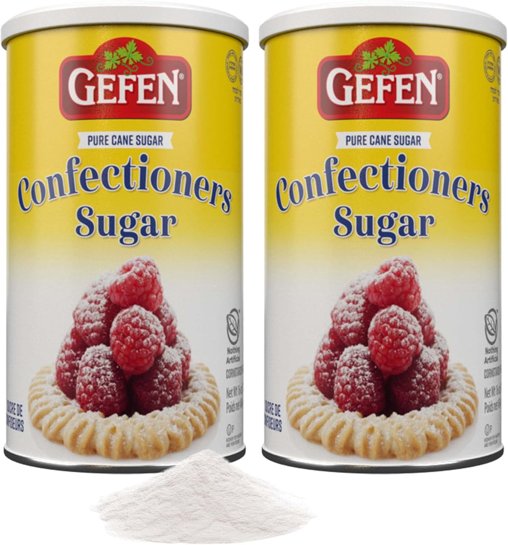 Gefen Confectioners Sugar, 16oz in Resealable Container | Powdered Sugar (2 Pack = 2 lbs) Corn Free | Gluten Free | Premium Confection Sugar | Kosher (including Passover)