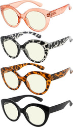 Eyekepper 4-Pack Fashion Reading Glasses Blue Light Blocking Oversized Computer Glasses Readers Women +1.75