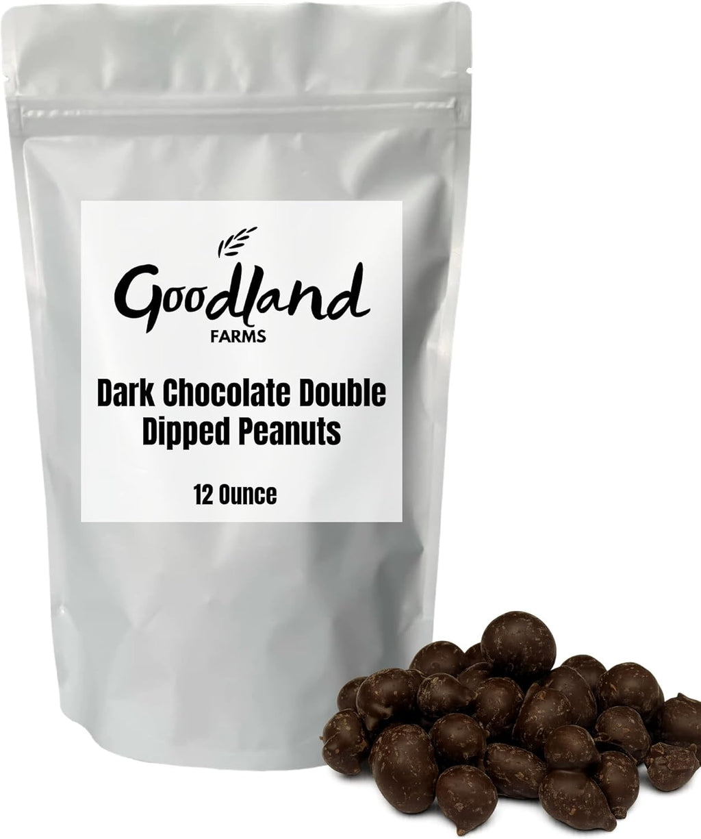 Goodland Farms Dark Chocolate Double Dipped Peanuts | 12 Ounce Bag | Fresh Roasted Peanuts Double Dipped in Rich Smooth Dark Chocolate