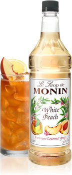Monin - White Peach Syrup, Juicy Ripe Peach Flavor, Perfect for Cocktails, Mocktails, Iced Teas, & Smoothies, Gluten-Free, Non-GMO (1 Liter)