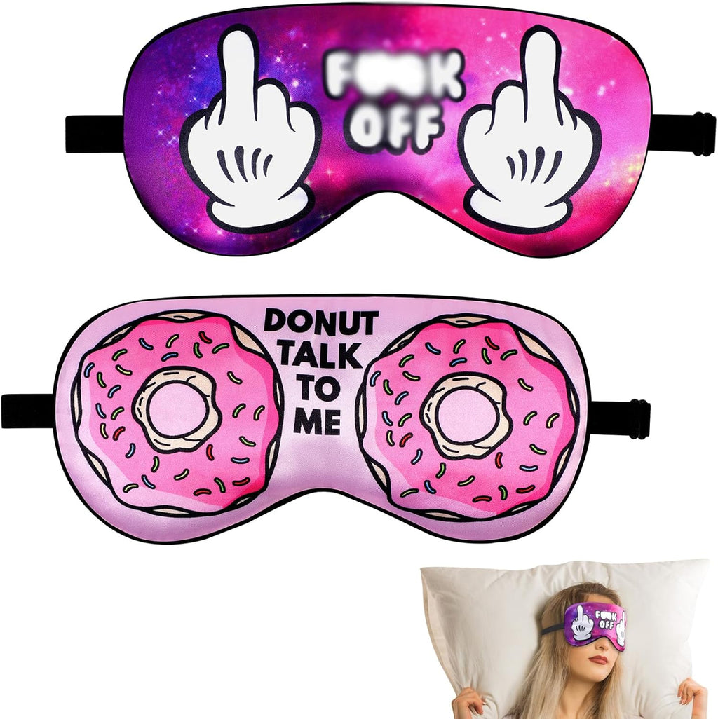 Novelty Funny Sleep Eye Mask Light Blocking Sleep Mask, Soft and Comfortable Silk Eye Mask for Men Women, Eye Cover Aid Rest Blindfold, Eye Blinder for Travel/Sleeping/Middle Finger Gifts (FO + Donut)