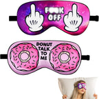 Novelty Funny Sleep Eye Mask Light Blocking Sleep Mask, Soft and Comfortable Silk Eye Mask for Men Women, Eye Cover Aid Rest Blindfold, Eye Blinder for Travel/Sleeping/Middle Finger Gifts (FO + Donut)