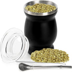 Cididu Yerba Mate Cup and Bombilla Kit, 8 Oz Yerba Mate Gourd, Double Walled Tea Cup Set, 304 Stainless Steel Traditional Mate Cup, Insulated Gourd Cup with Straw Lid and Cleaning Brush, Easy to Clean