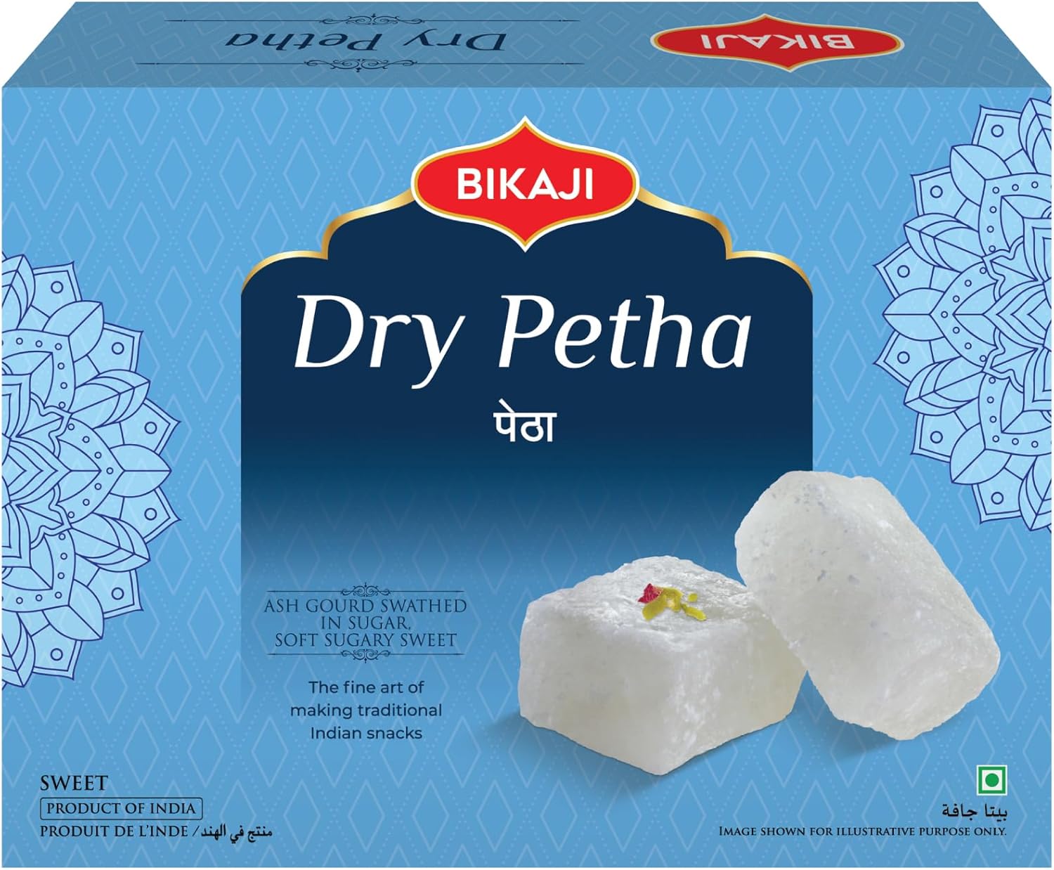 Bikaji Dry Petha 12.34 oz (350g)| Authentic Agra Style Ash Gourd Sweet | Traditional Indian Mithai | Soft & Crystal-Coated Petha Candy | Festive Dessert & Gifting Sweet Box | Ready-to-Eat Indian Sweet
