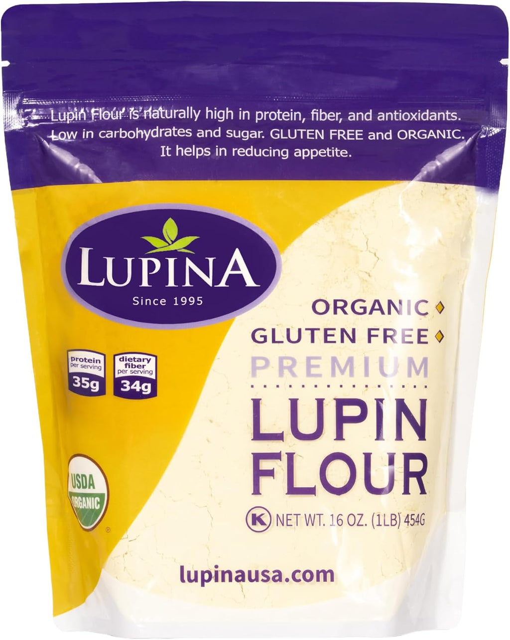 Lupina Organic Gluten-Free Lupin Flour –16 oz- High-Protein, High-Fiber, Low-Carb Plant-Based Flour – Non-GMO Vegan Superfood for Baking, Smoothies & Healthy Cooking