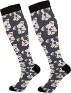 ALAZA Giraffe Cartoon Leaves Compression Socks for Women Men Circulation Long Socks Running Athletic Cycling