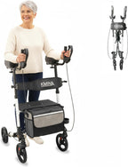 KMINA Upright Walker with Seat, Heavy Duty Stand Up Rollator, Forearm Walker with Padded Armrest, Foldable, Adjustable Height, Walking Assist, Up to 300 lb