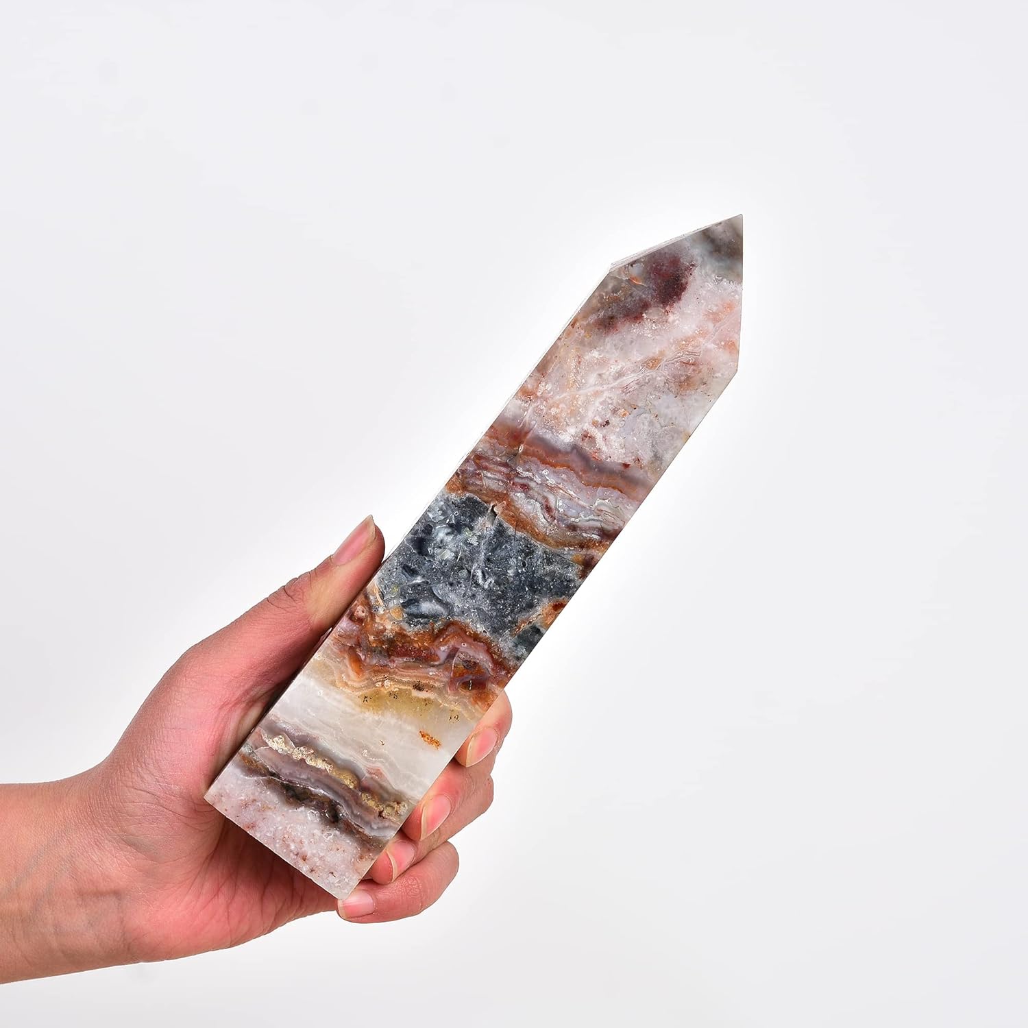 JIC Gem Extra Large Crystal Wand Striped Agate Crystal Obelisk Tower Quartz Crystal Wand Tower Point for Gift Decor 2.2-2.8 Lbs