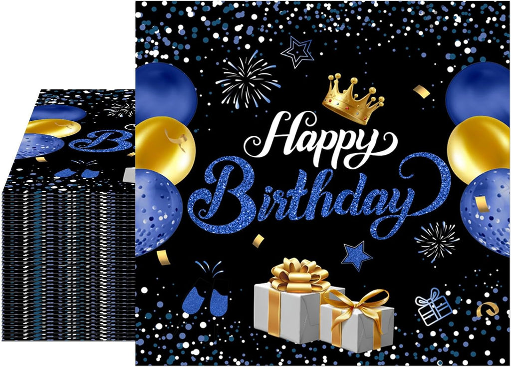 40PCS Happy Birthday Napkins Black and Blue Theme Disposable Paper Napkins for Dinner Picnic Birthday Party Supplies Decorations for Man Woman