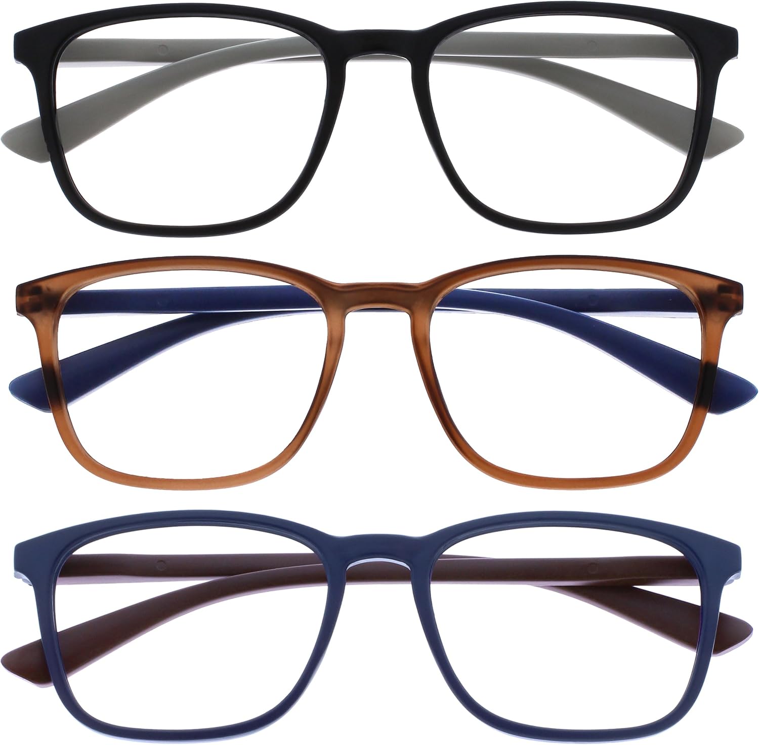 OPULIZE Max Classic Reading glasses for Women Men,Scratch Resistant Large Rectangular frame with Spring Hinges, Black,Brown,Blue +2.5 (Pack of 3)