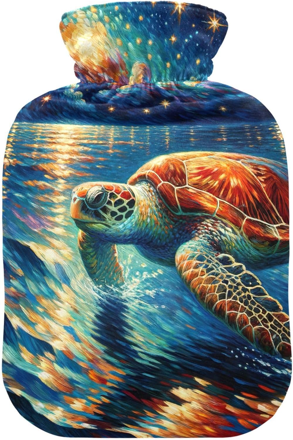 Sea Turtle Under Night Hot Water Bottles with Soft Cover Feet and Bed Warmer Hot Water Bag for Neck and Shoulder Pain Relief, 1 Liters