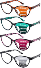 4-Pack Cat Eye Progressive Multifocal Reading Glasses for Women- Blue Light Blocking Readers with Spring Hinges