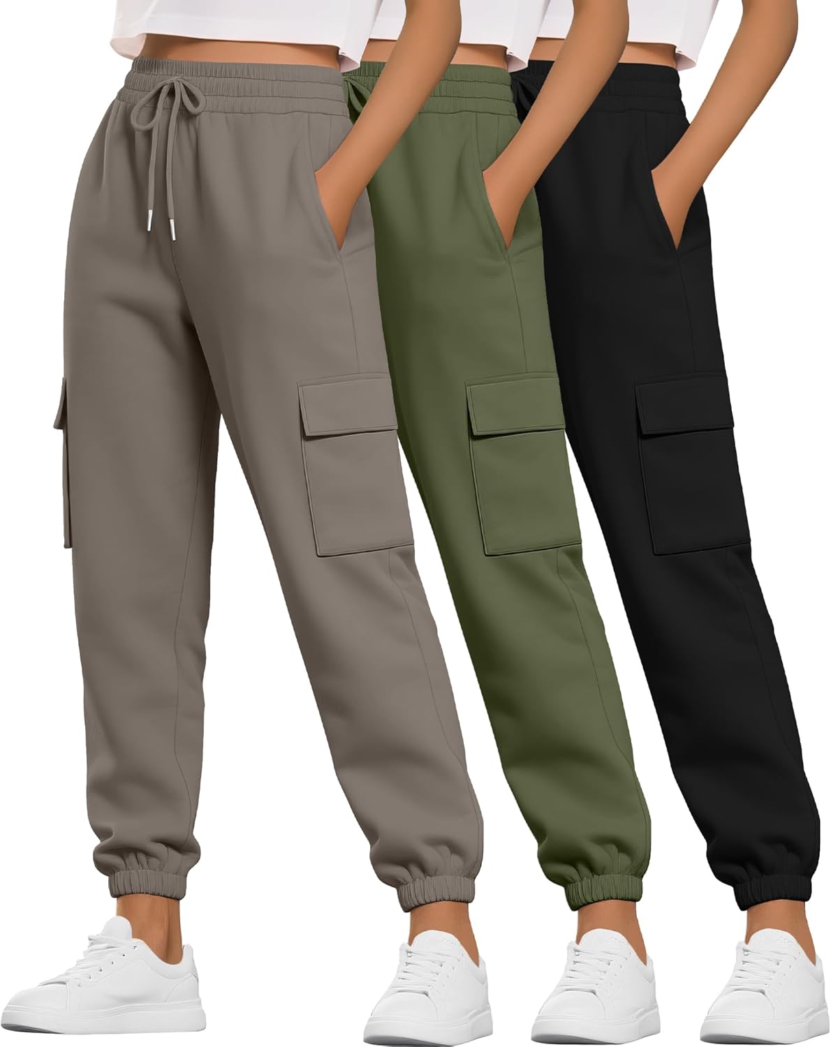 Neer 3 Pack Women's Cargo Sweatpants Joggers Pants Causal Gym Athletic Workout High Waist Bottom Y2k Fall Outfits with Pocket