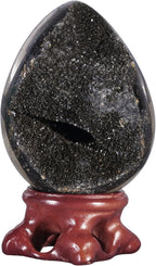 Reiki Healing Black Septarian Dragon Stone Geode Egg Figurine with Resin Stand, Natural Black Septarian Dragon Crystal Egg for Home Office Decoration, 61-70 MM
