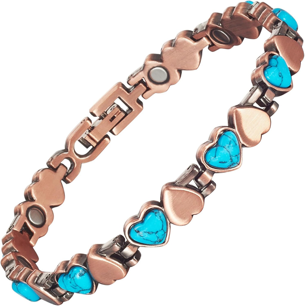 Copper Magnetic Bracelet for Women, Turquoise Detox Jewelry with 3500 Gauss Magnet (Type A)