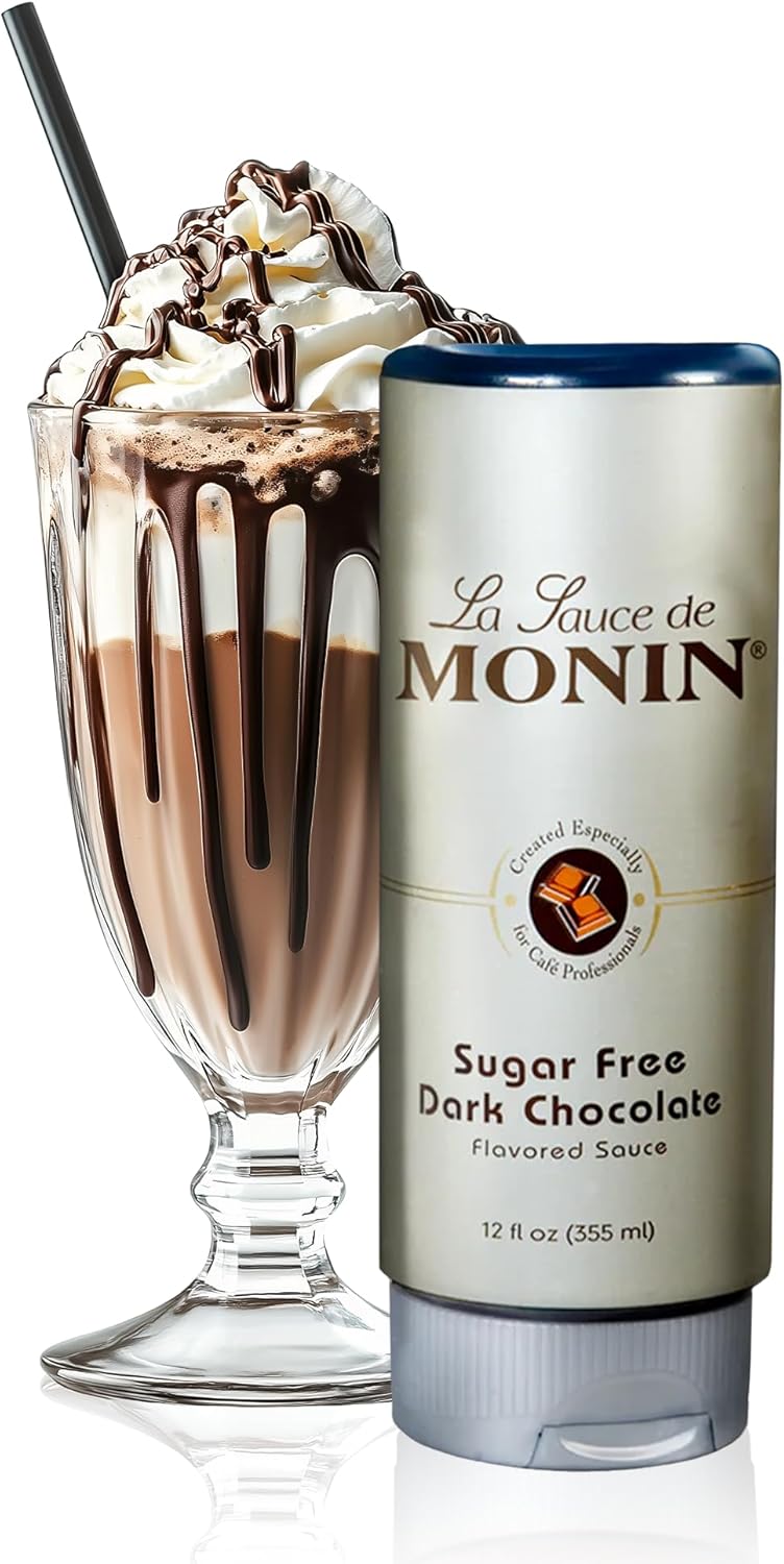 Monin - Sugar Free Dark Chocolate Sauce, Velvety and Rich, Great for Desserts, Coffee, and Snacks, Gluten-Free (12 Ounce)