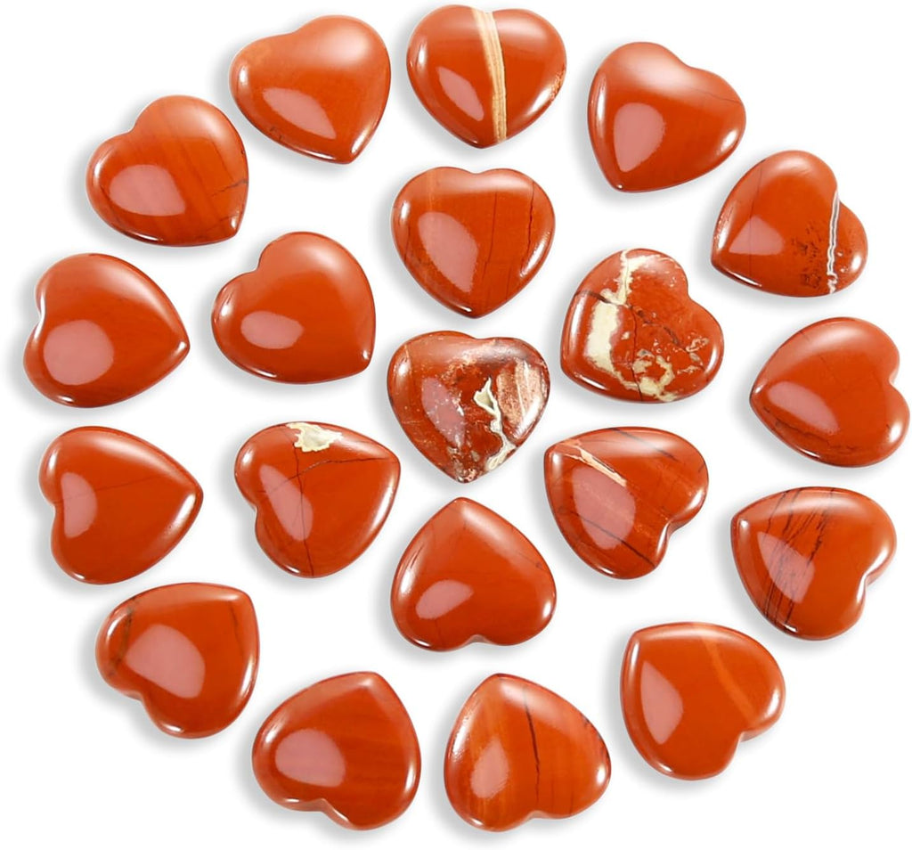 Tumbled Polished Natural Red Jasper Crystal Heart Stones, Crystals and Healing Stones Quartz Bulk for Wicca, Reiki, Healing Energy, Chakra Stones, Witchcraft Supplies(20Pcs)