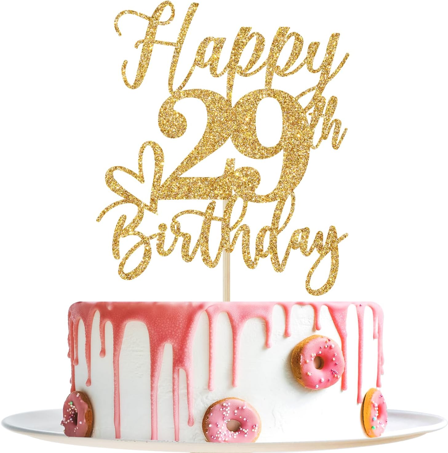 Gold Glitter Happy Birthday Cake Topper, Funny Party Supplies (29th Birthday, Gold Glitter)