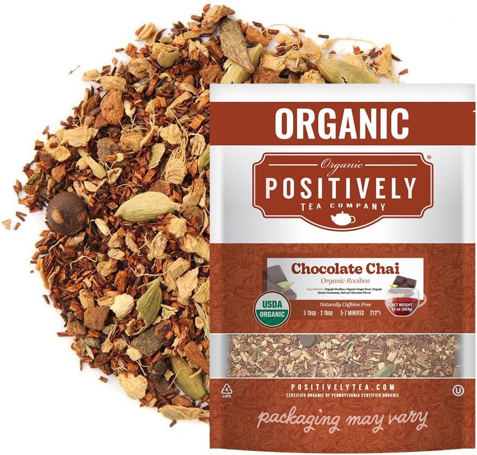 Organic Positively Tea Company, Rooibos Chocolate Chai Tea, Loose Leaf, 16 Ounce