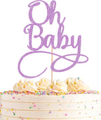 Oh Baby Cake Topper - Purple Glitter Baby Birthday Party Cake Decoration Supplies, for Baby Shower/Gender Reveal Party Photo Booth Props