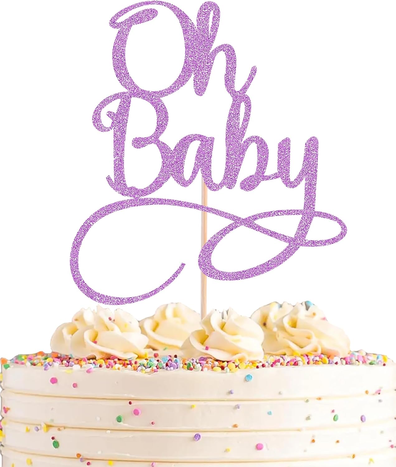 Oh Baby Cake Topper - Purple Glitter Baby Birthday Party Cake Decoration Supplies, for Baby Shower/Gender Reveal Party Photo Booth Props