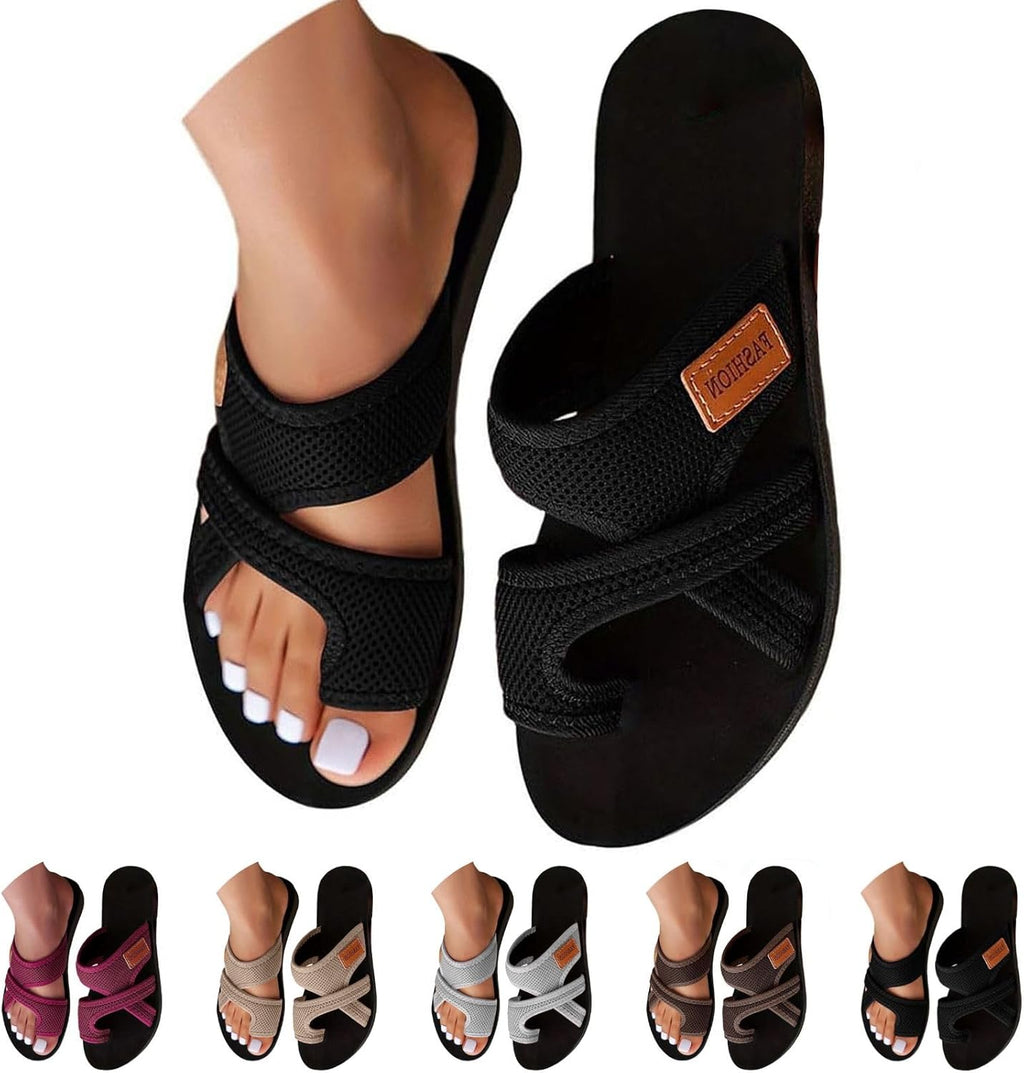 Orthopedic Sandals for Women 2026 Summer Beach Slip On Flip Flops Comfortable Mesh Flats Casual Toe Ring Slippers