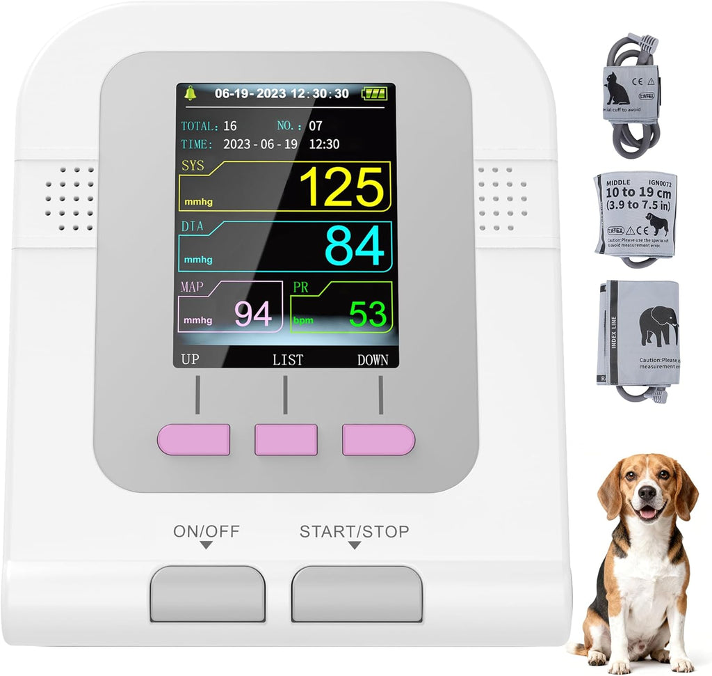 Veterinary Blood Pressure Monitor for Small Animals,Home Use Pet Hypertension Monitor,3 Cuffs Included,100 Groups Memory for Cat Dog Pet Use