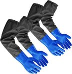 2Pair PVC Chemical Resistant Long Rubber Gloves Elbow Length,Heavy Duty Waterproof Gloves For Dishwashing Cleaning Chemical Pool Pond Acid Work, 25 Inches, Large-(Blue)