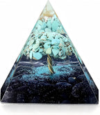 Handmade 2.36inch Tree of Life Crystal Pyramid Turquoise&Blue Sandstone Quartz Healing Crystal for Reduce Stres Meditation Protection, Decoration,Gifts