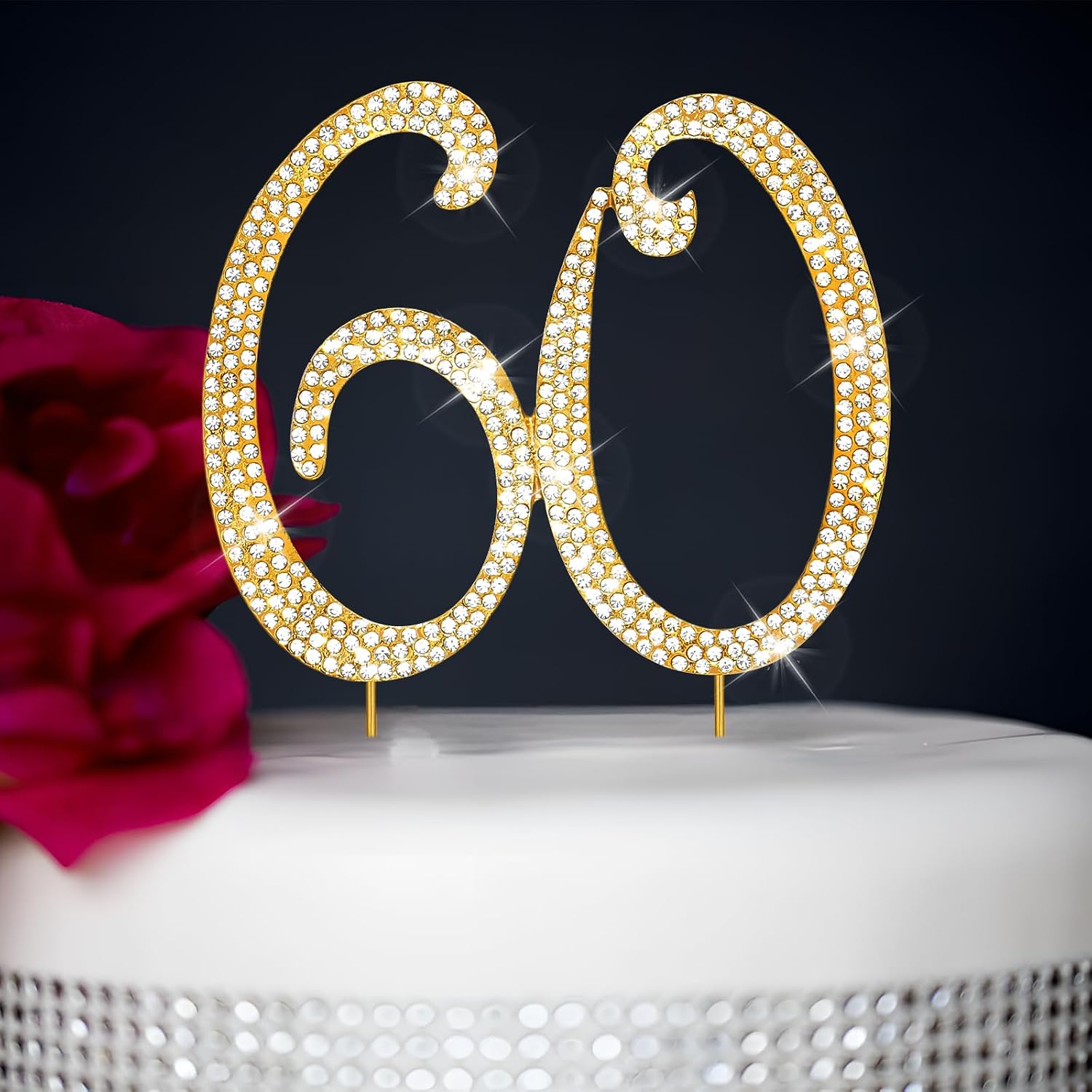 CIEHER 60th Birthday Cake Topper Metal Rhinestones Premium 60th Birthday Cake Toppers Cheers to Happy 60th Birthday Party Gold 60th Birthday Decorations