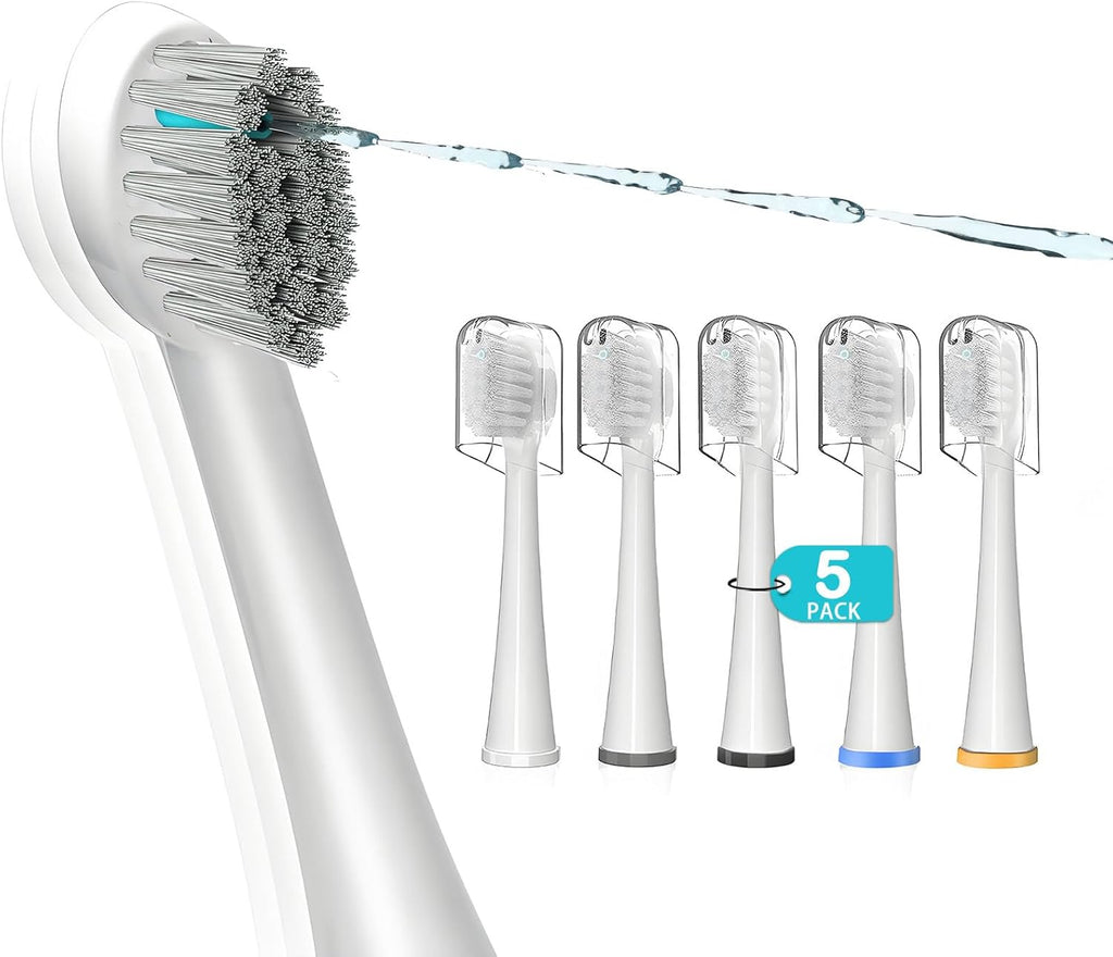 Replacement Brush Heads for Waterpick Sonic Fusion 2.0 Flossing Toothbrush with Cover, Compact, 5 Count White, Soft Bristles, Compact Size