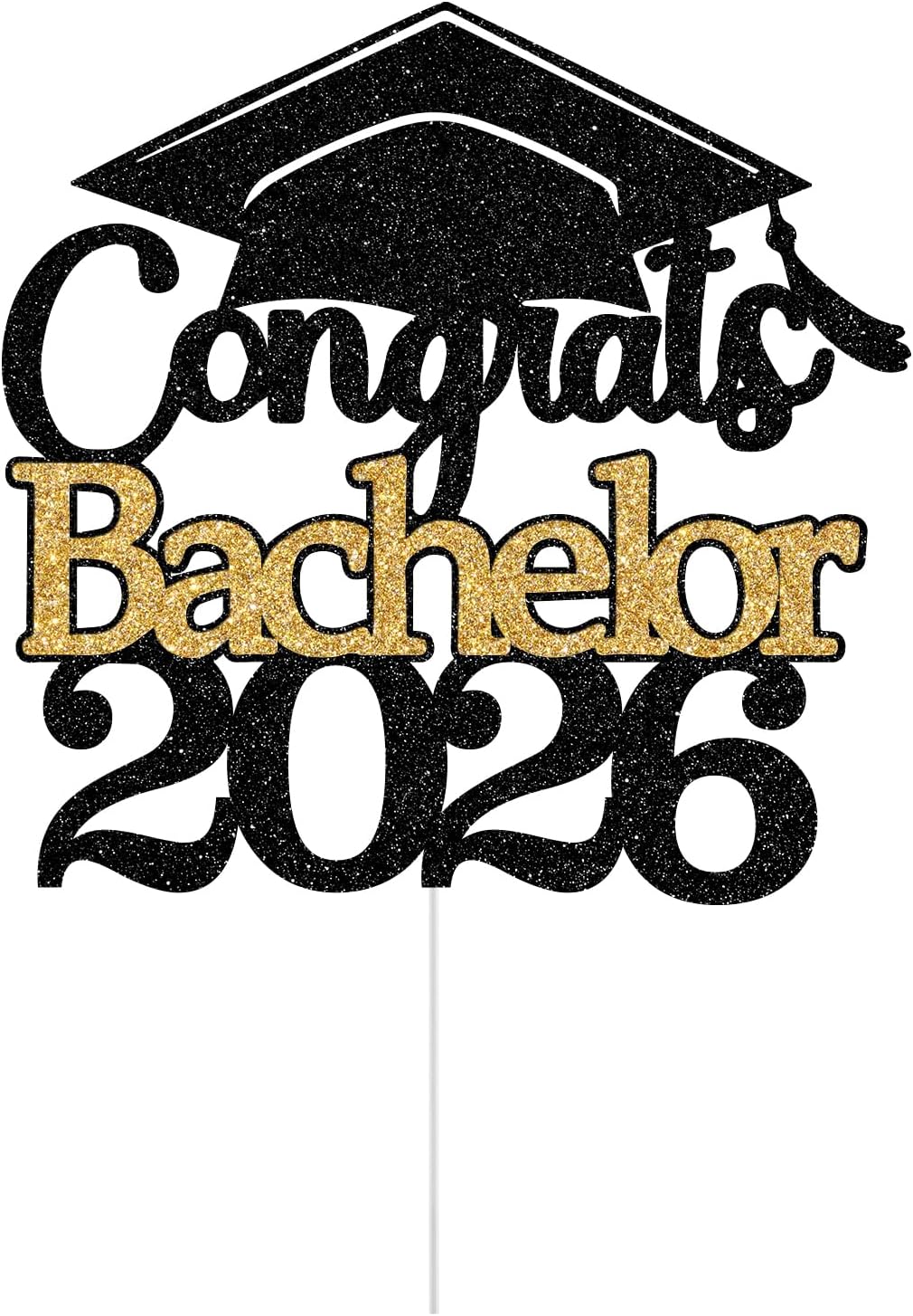 Congrats Bachelor 2026 Cake Topper, Congrats Bachelor's Degree Graduation Party Decoration, Class of 2026 Bachelor Grad Party Decorations Supply Black Gold Glitter