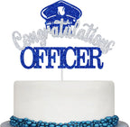 Congratulations Officer Cake Topper, Police Officer Graduation Decorations, Congrats Police Officer, Police Academy Graduation Party Decorations (Blue and Silver Glitter)