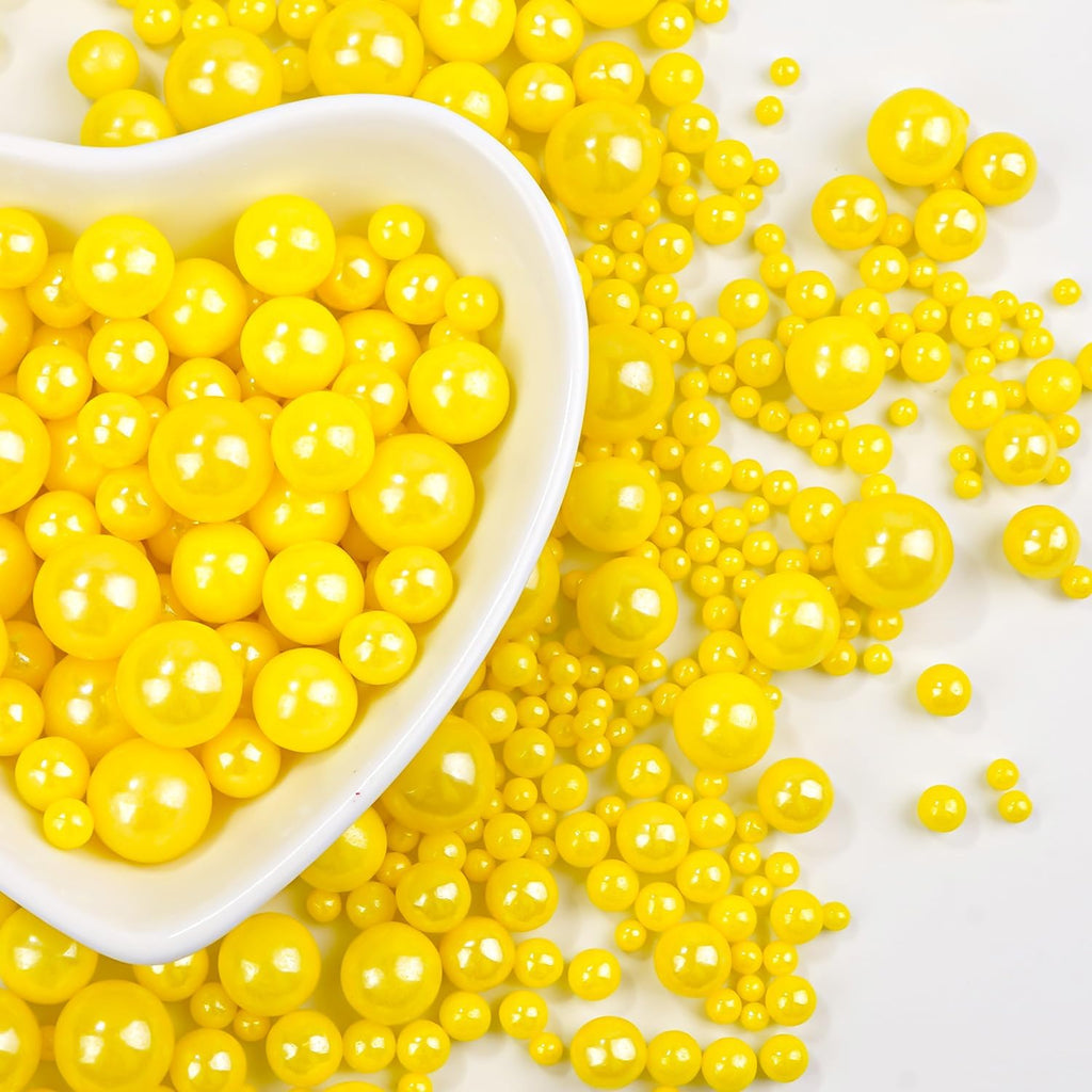 Yellow Pearl Sprinkles, Edible Sugar Pearls for Cake Decorating, 180g/6.35oz, Mix Size, Cake Decorations, Cupcake Toppers, Ice Cream Toppings, Easter Holiday Party Supplies