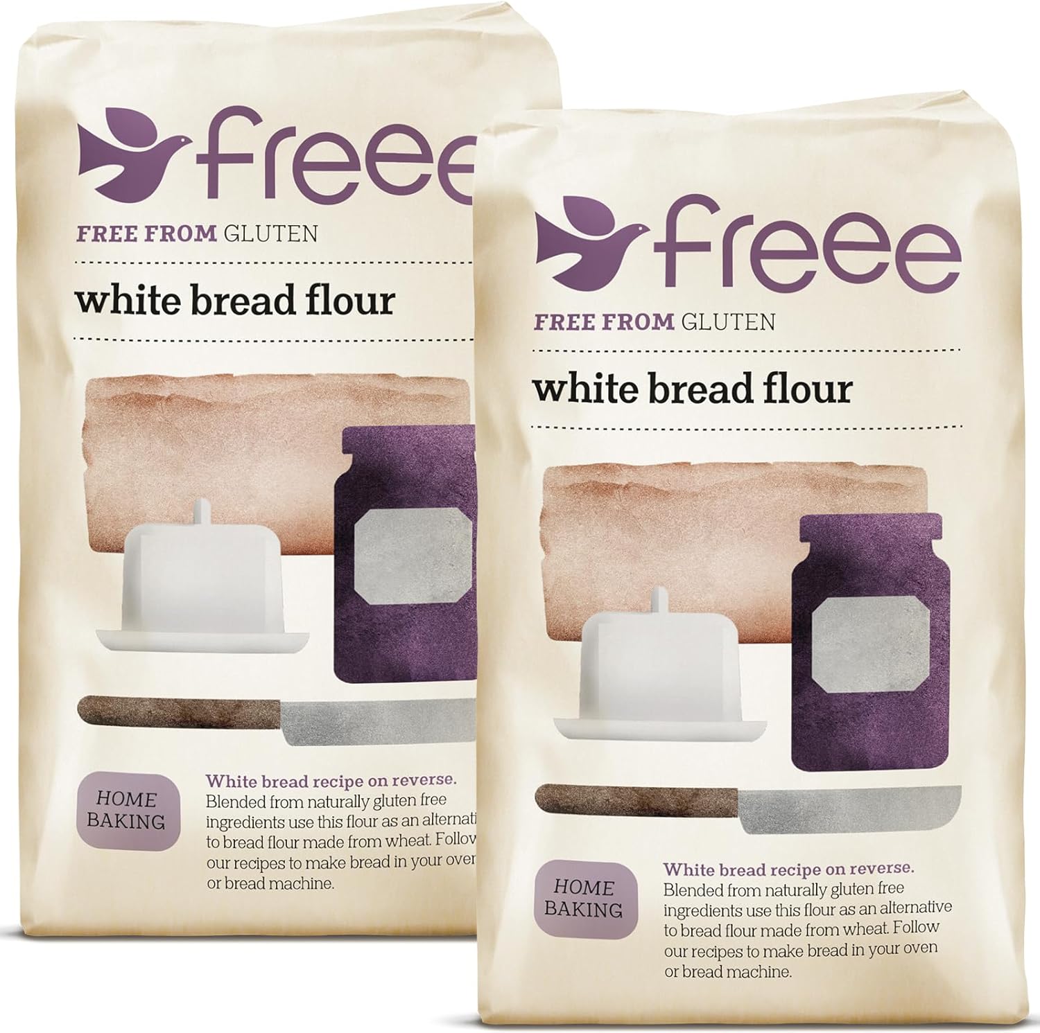 freee Gluten Free White Bread Flour 2.2 lb / 1 kg (Pack of 2) | Premium GF Flour Blend for Baking Breads, Sourdoughs, Rolls & Buns | Xanthan Gum | Vegan, Kosher, Halal Certified | Imported from UK
